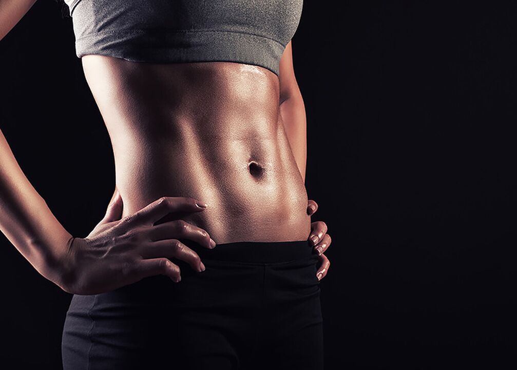 Slim waist and flat stomach are the result of hard training